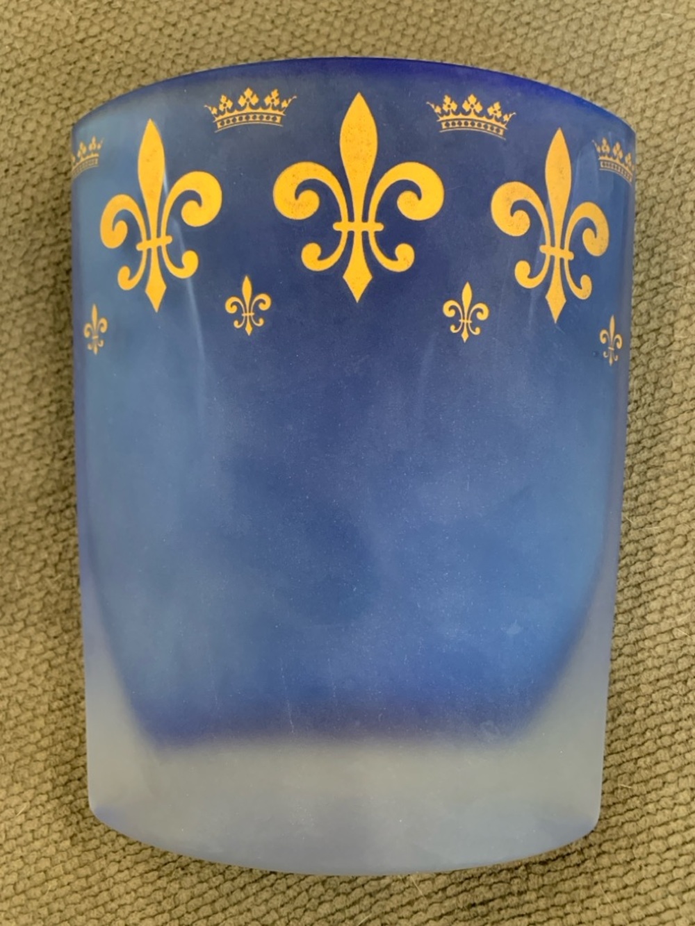 Neiman Marcus Blue Vase with Gold Fleur-de-Lis Motif